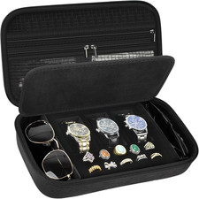 Travel Jewelry Box Watch Case Organizer 3 Watches Glasses Rings Storage