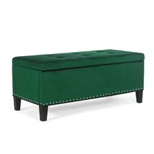 Rectangular Storage Ottoman, Velvet Tufted End of Bed Bench with Rivet, Footr...