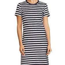 Ralph Lauren Black & White Sequin Striped Tee Shirt Dress, Size Small