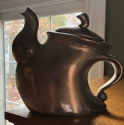SIGNED Michael Lambert Dancing Coffee Pot Pottery  Bronze Modernist Whimsy NEW