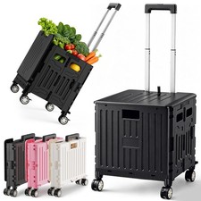 Folding Utility Cart Portable Rolling Crate Handcart Shopping Trolley with Lo...