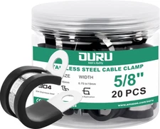 OURU 20pcs 5/8 Inch Stainless Steel Cable Clamps,Rubber Coated Cushioned Insu...
