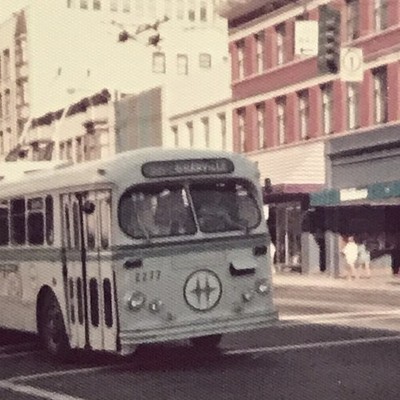 1973 BC Hydro Trackless Trolley Bus #2277 Granville Foto 3,5x3,5 Vintage