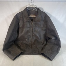 Vtg Men  s Columbia Full Zip Faux Leather Jacket Brown Size XL Bomber Pilot 90s