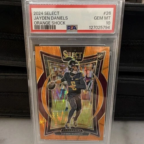 Panini Select 2024 Jayden Daniels #26 Orange Shock Prizm /499 PSA 10 RC