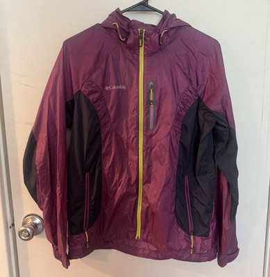 Columbia Unisex Windbreaker Jacket Purple/Black Colorblock Hooded Full Zip XL