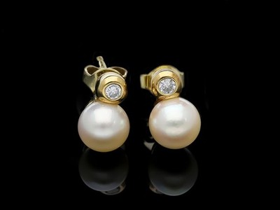 Top Preis Juw. Christ Ohrstecker Diamanten Zucht Perlen 585 Gold Deta Schmuck