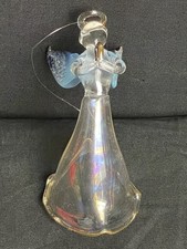 Ángel soplado vidrio ángel oración/ángel iridiscente cristal transparente estatuilla con halo.