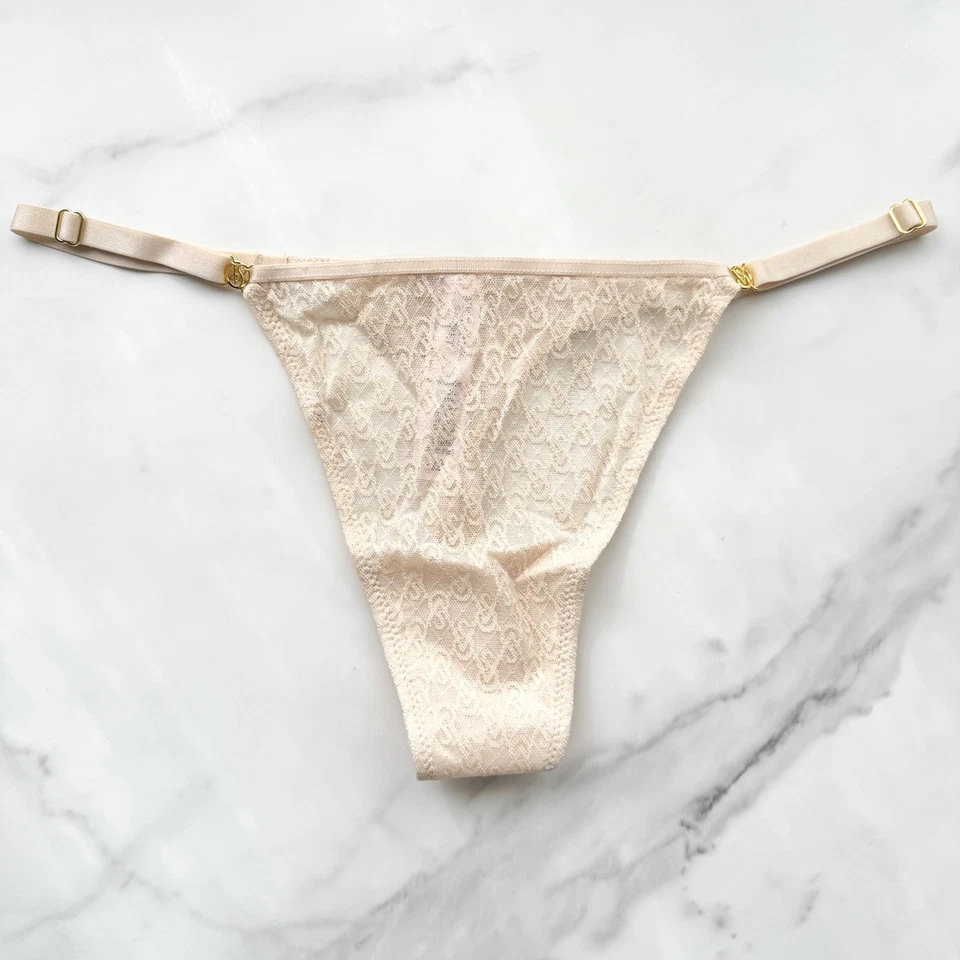 Victoria's Secret Muy Sexy Icono Encaje Ajustable Tanga Panty Mazapán Talla L/XL Foto 2 de 4