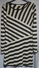 OASIS Black & Cream Sparkle Stripe Dress Size L Geometric Glam Excellent Used