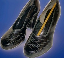 Vintage 1930s 40s Black Patent Leather Block Heel Pump Deadstock NOS Diamond...