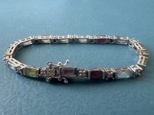 Vintage FAS 925 Sterling Silver And  Multi Gem stones Bracelet Size 7”