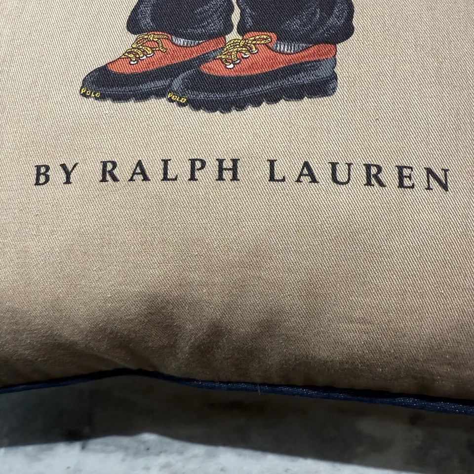 "ALMOHADA POLO BEAR RALPH LAUREN PLUMÓN DE GANSO VINTAGE EE. UU. 18""x18"" AZUL ESPALDA EE. UU." Foto 3 de 4