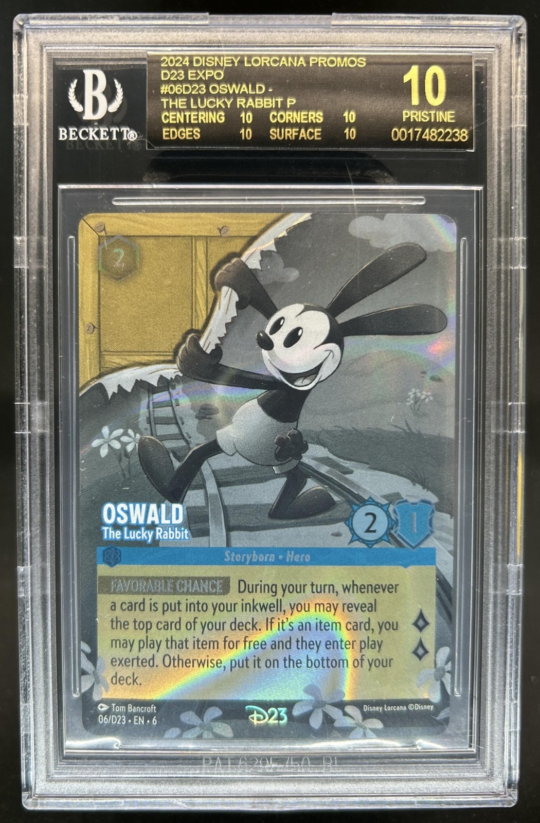 2024 Disney Lorcana Azurite Sea Oswald - Lucky Rabbit Black Label #06/D23 BGS 10