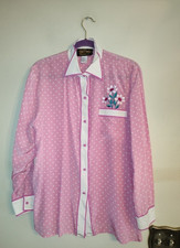 Women's Bob Mackie Wearable Art 100 Silk Pink Polka Dot Lightweight Blouse Sz L