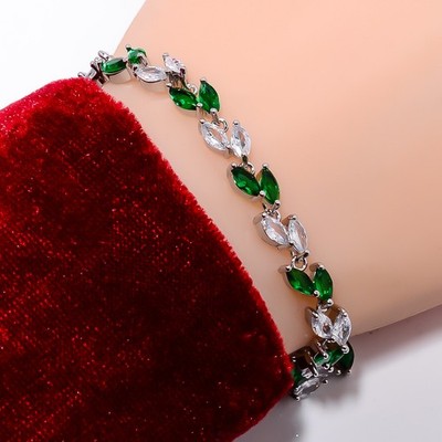 Chrome Diopside, White Topaz 925 Sterling Silver Adjustable Bracelet 7-8'' B1362