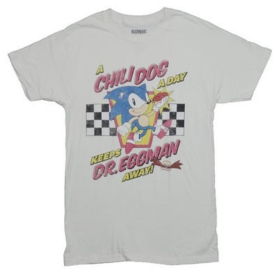 Sonic the Hedgehog  New Adult T-Shirt - ''A Chili Dog Keeps Dr. Eggman Away!''