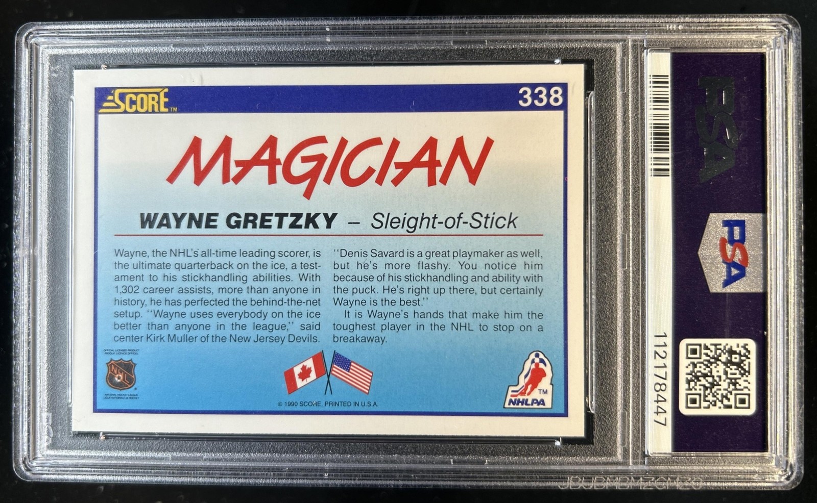 1990-91 Score American Wayne Gretzky #338 Kings PSA 6 view 2
