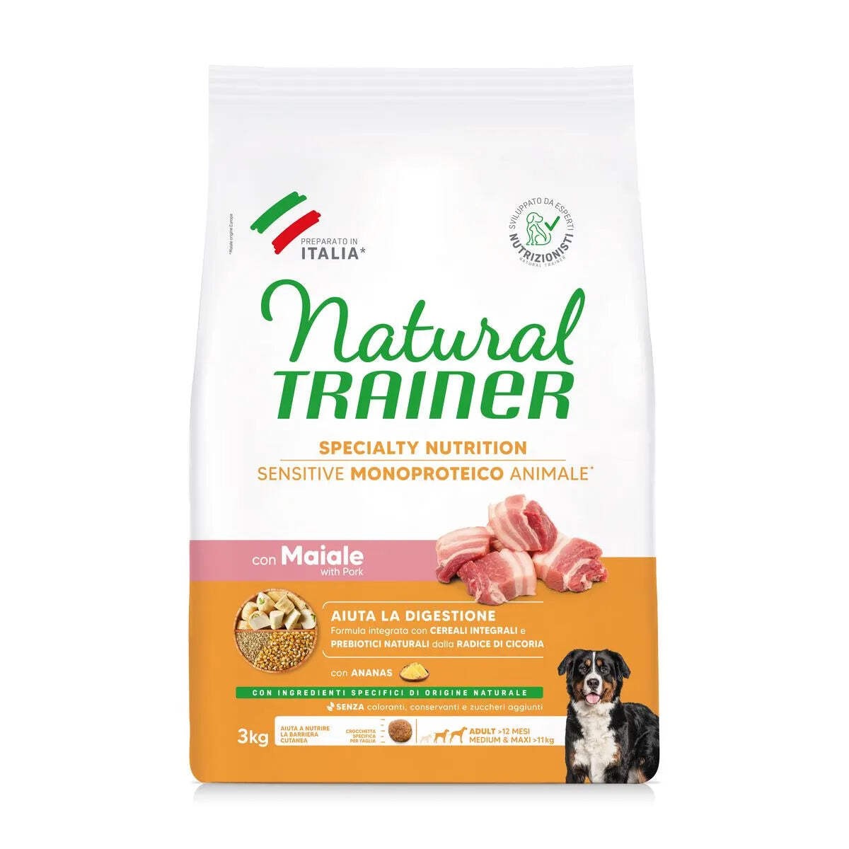 NATURAL TRAINER ADULT CON MAIALE E CEREALI INTEGRALI 3 KG.