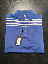 NWT MEN'S FOOTJOY LISLE CHEST STRIPE POLO, SIZE: M, COLOR: DEEP BLUE M32 