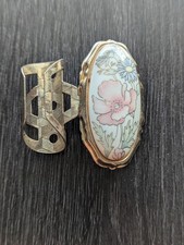 Anillo soporte lápiz labial esmalte floral vintage con espejo anillo coleccionables de Japón