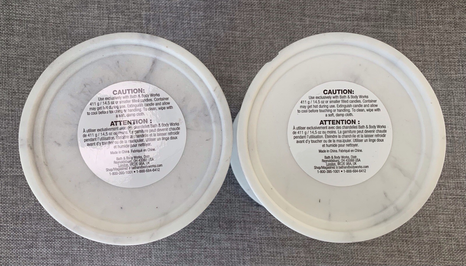 Set Of 2 Bath & Body Works White Marble Pedestal Candle Holder Stand Home Decor