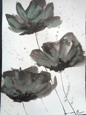 One Of A Kind - Original BLACK ABSTRACT FLOWER FLORAL Watercolor  Painting