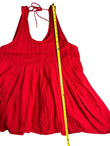Free People Pina Colada Red Cotton Gauze Mini Dress w Pockets  Beach Boho Size L - Picture 5 of 10