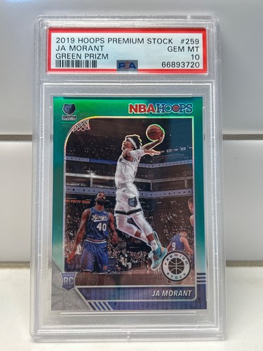 2019-20 Panini NBA Hoops Premium Stock - Ja Morant #259 Green Prizm (RC) PSA 10