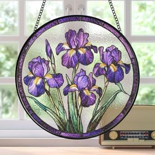 Purple Iris Flower Stained Glass Suncatcher, Flower Lovers Window Decor, Birth
