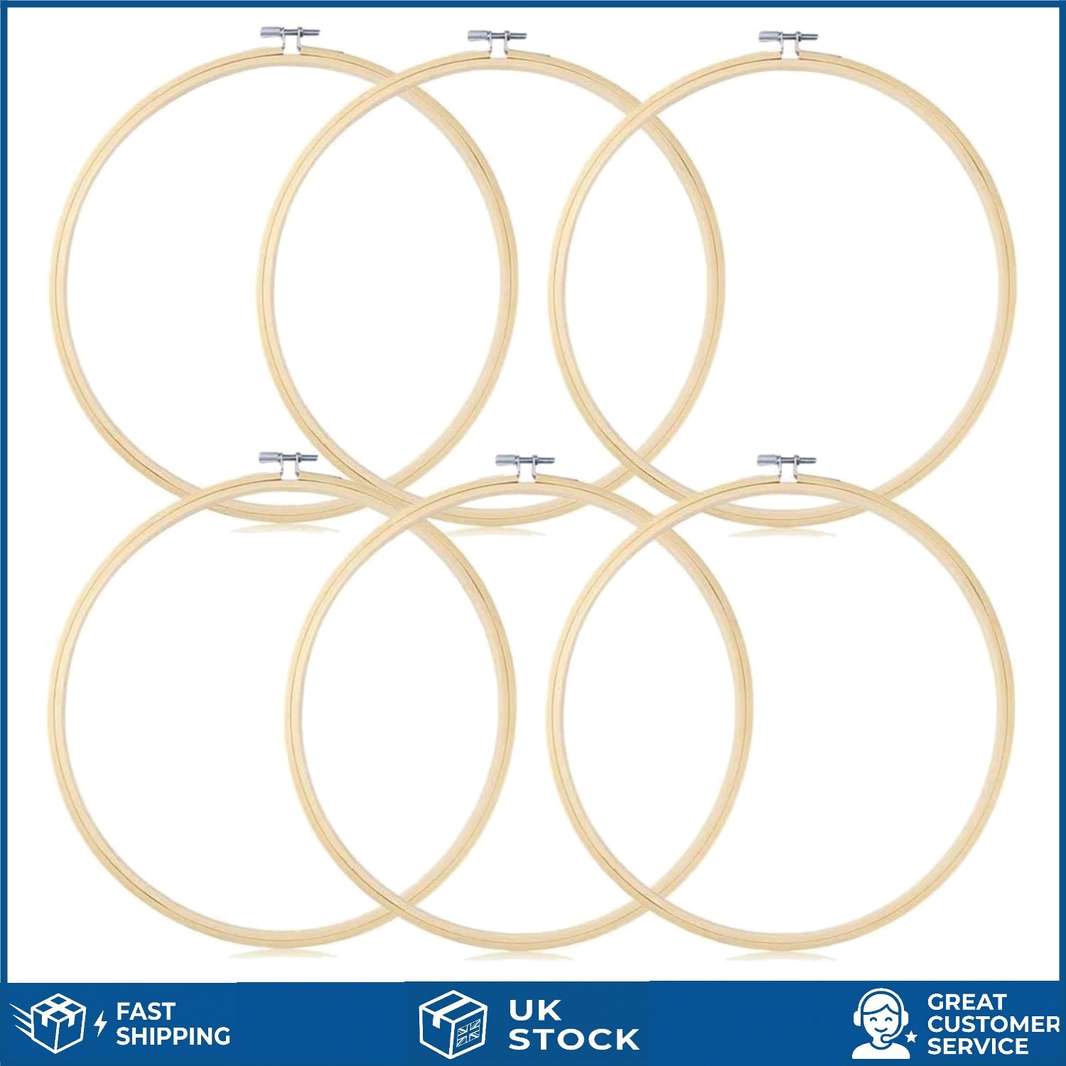 Polished Bamboo Round Embroidery Hoops Cross Stitch Ring Art Sewing 20cm 6Pcs