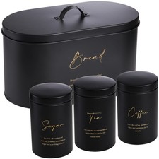 Set of 4 Bread and Canister Set for Kitchen Countertop, Metal Bread Bin Sugar...