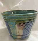 Antique Hull Pottery Jardin Blended Glaze Multi Color Relief Hanging Planter Pot