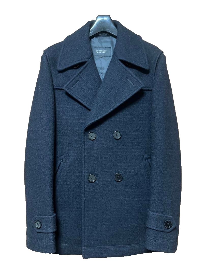 Burberry Black Label Mens Navy Wool Blend Pea Coat Size L US S-image