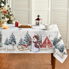 Christmas Tablecloth 60 x 84 Inch Rectangular 60" x 84" (Rectangular) White