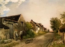 Oil painting jean charles cazin - the gossips Rural landscape with figures ART