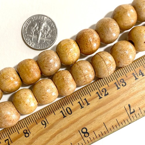 Natural Wood Round Beads 12mm, Large Hole 3mm, Light Honey Beige #28 11"+ strand - Picture 4 of 8