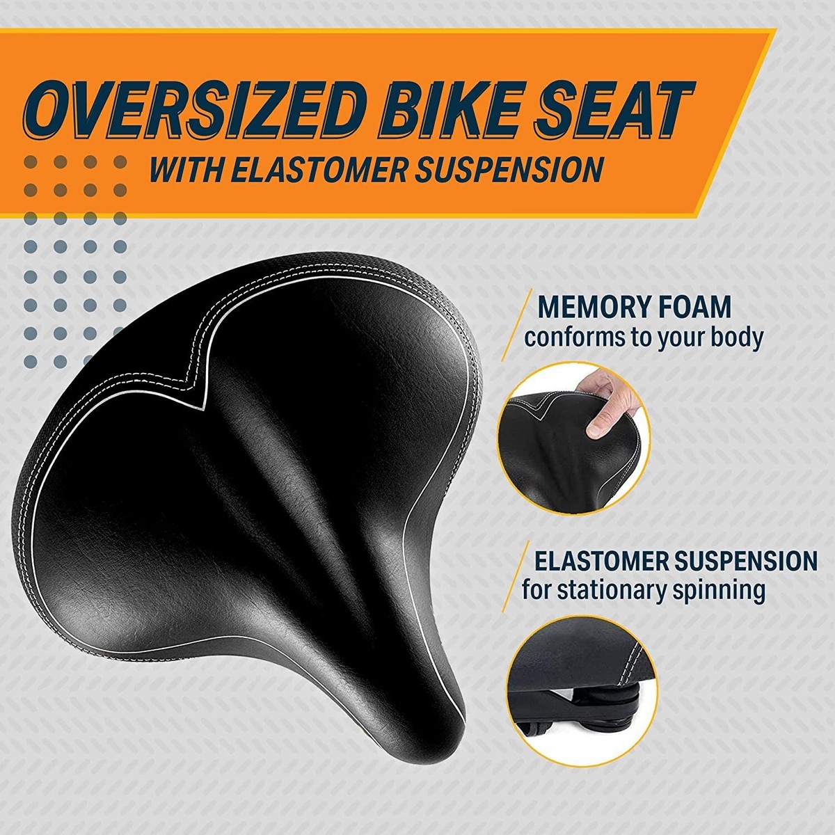 Large Comfort Bike Seat - Wide, Padded Bicycle Saddle With Reflective Strip, Waterproof, Universal Fit For Peloton, City, Exercise & Cruiser Bikes