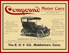 1906 E.H.V. Co. NEW Metal Sign: Compound Motor Cars - Middletown, Connecticut