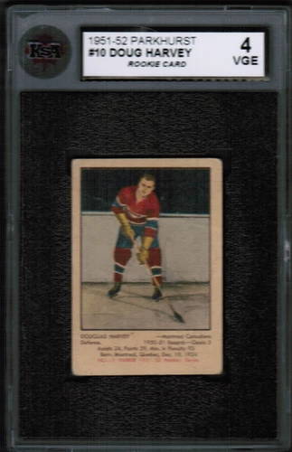 1951 52 Parkhurst #10 Doug Harvey KSA 4 VGE Rookie Rc Montreal Canadiens HOF