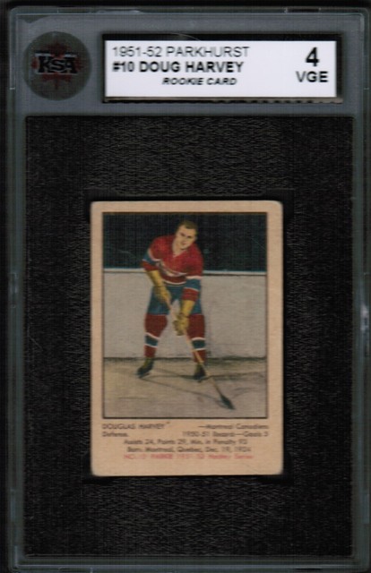 1951 52 Parkhurst #10 Doug Harvey KSA 4 VGE Rookie Rc Montreal Canadiens HOF