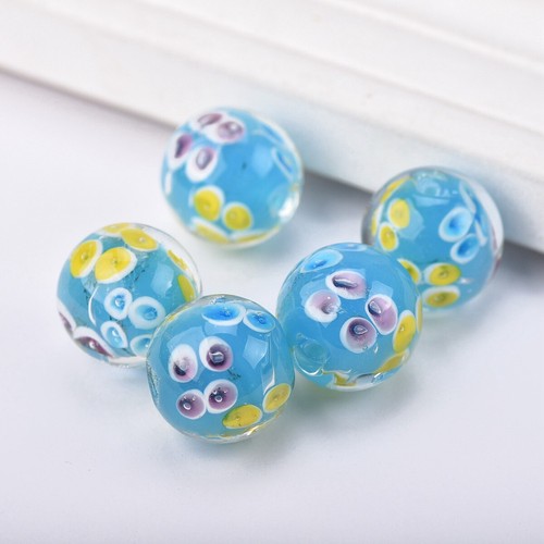 Round 20mm Handmade Flower Pattern Lampwork Glass Loose Beads For Jewelry Making - Picture 5 of 9