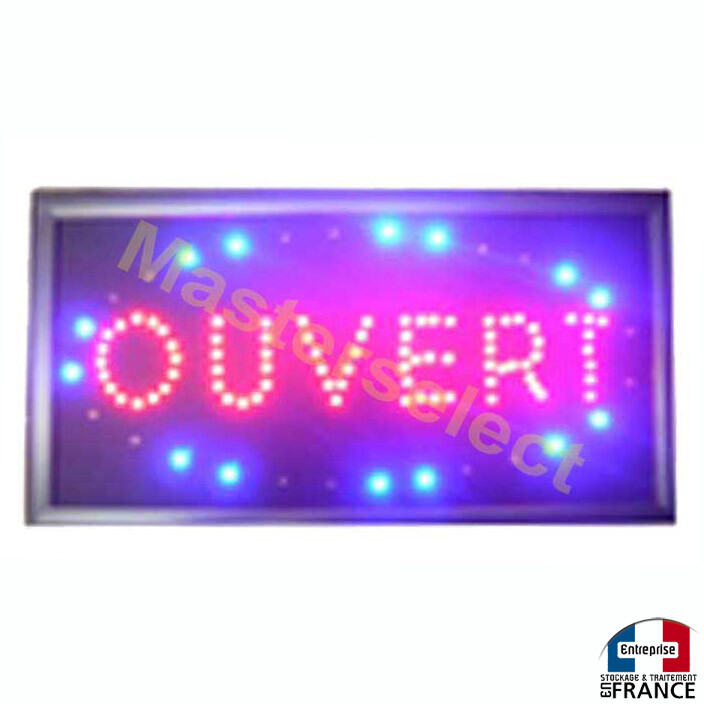 Enseigne lumineuse LED Ouvert rectangulaire en plastique noir avec chaîne de suspension