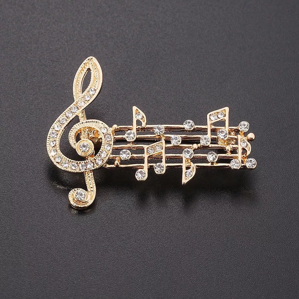 Gold Silver Jewel Crystal Music Note Melody Brooch Pin eBay