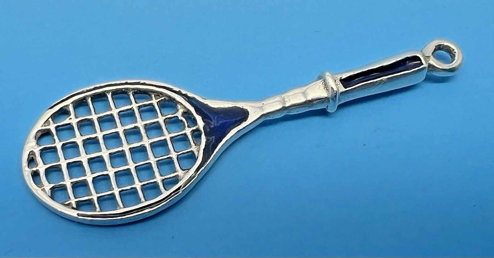 SOLID SILVER & ENAMEL TENNIS RACKET PENDANT LONDO… - image 19