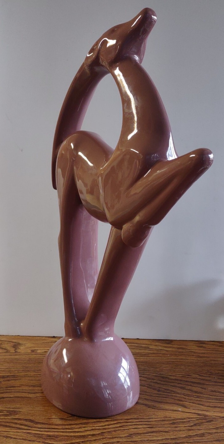 Royal Haeger ,Mauve, pink 21'' Gazelle/ Antelope Statue Mid Century Art Deco