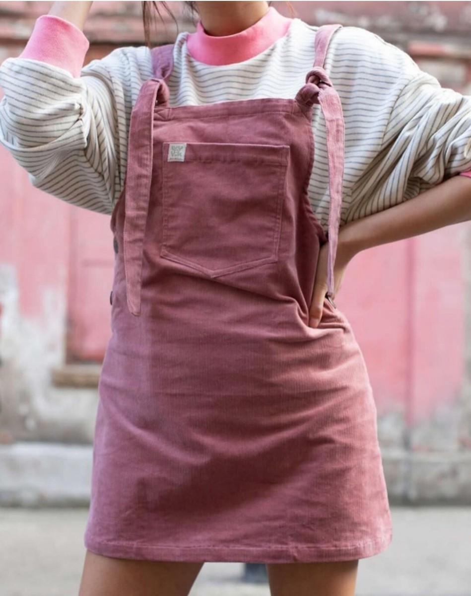 Lucy Yak Pink Corduroy Organic Cotton Pinafore Dress Size 12