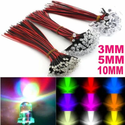 DC12V 3mm/5mm/10mm LED Bulb Pre wired Light Emitting Diodes Small 20cm Pre Wire