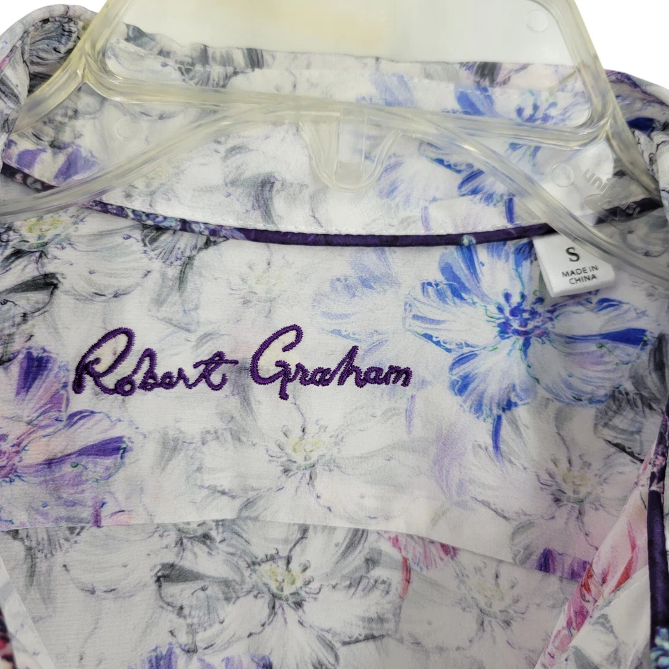 Robert Graham Gabriela Floral Button Up Blouse Small Romantic artsy watercolor - Image 4 of 4