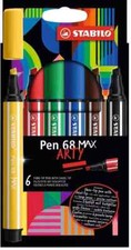Premium Fibre-Tip Pen with Chisel Tip - STABILO Pen 68 MAX - ARTY - Pack of 6 - 